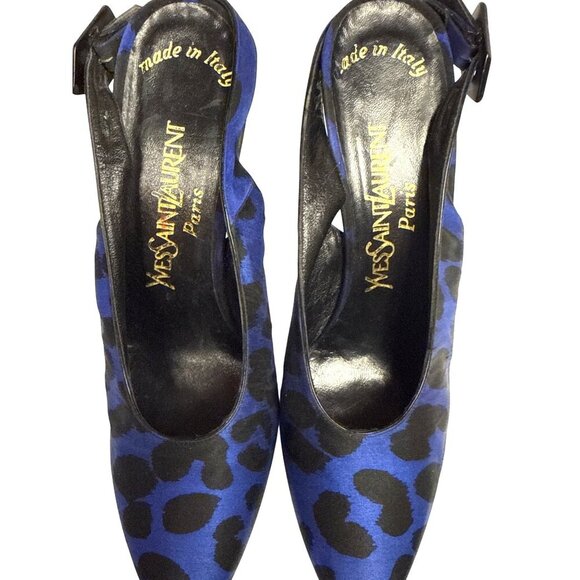 Yves Saint Laurent Slingback Women's Pumps Heels Shoes Blue Animal Print 8.5 - Picture 6 of 8
